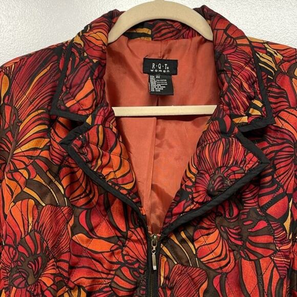 RQT Woman Orange Black Floral Quilted Design Full Zip Coat Size 2X - Picture 8 of 8